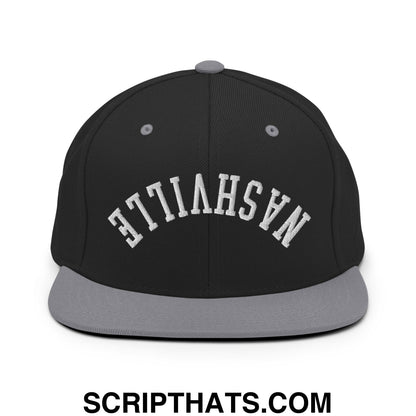 Upside Down Nashville Embroidered Flat Bill Brim Snapback Hat Black Silver