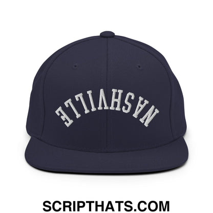 Upside Down Nashville Embroidered Flat Bill Brim Snapback Hat Navy