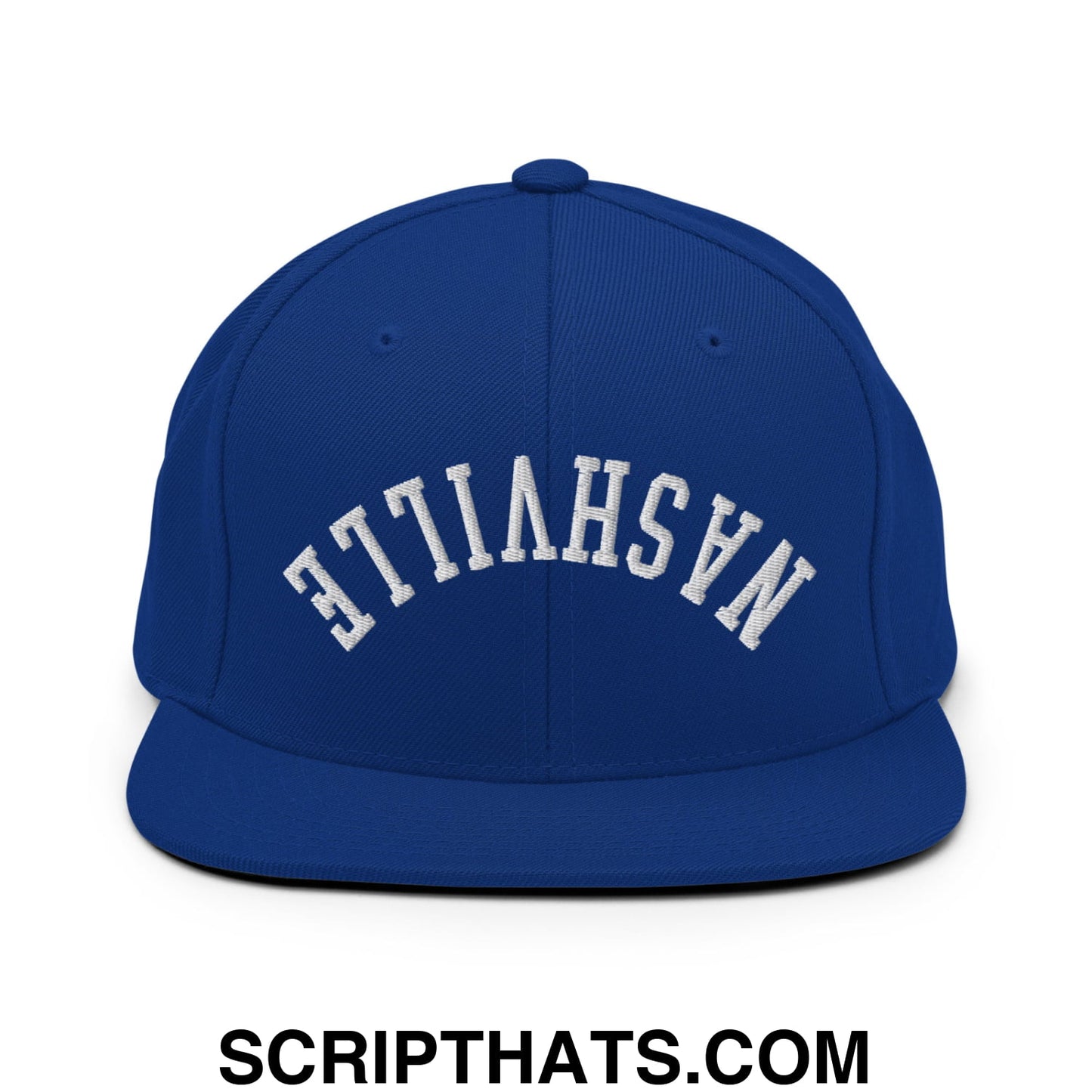Upside Down Nashville Embroidered Flat Bill Brim Snapback Hat Royal Blue