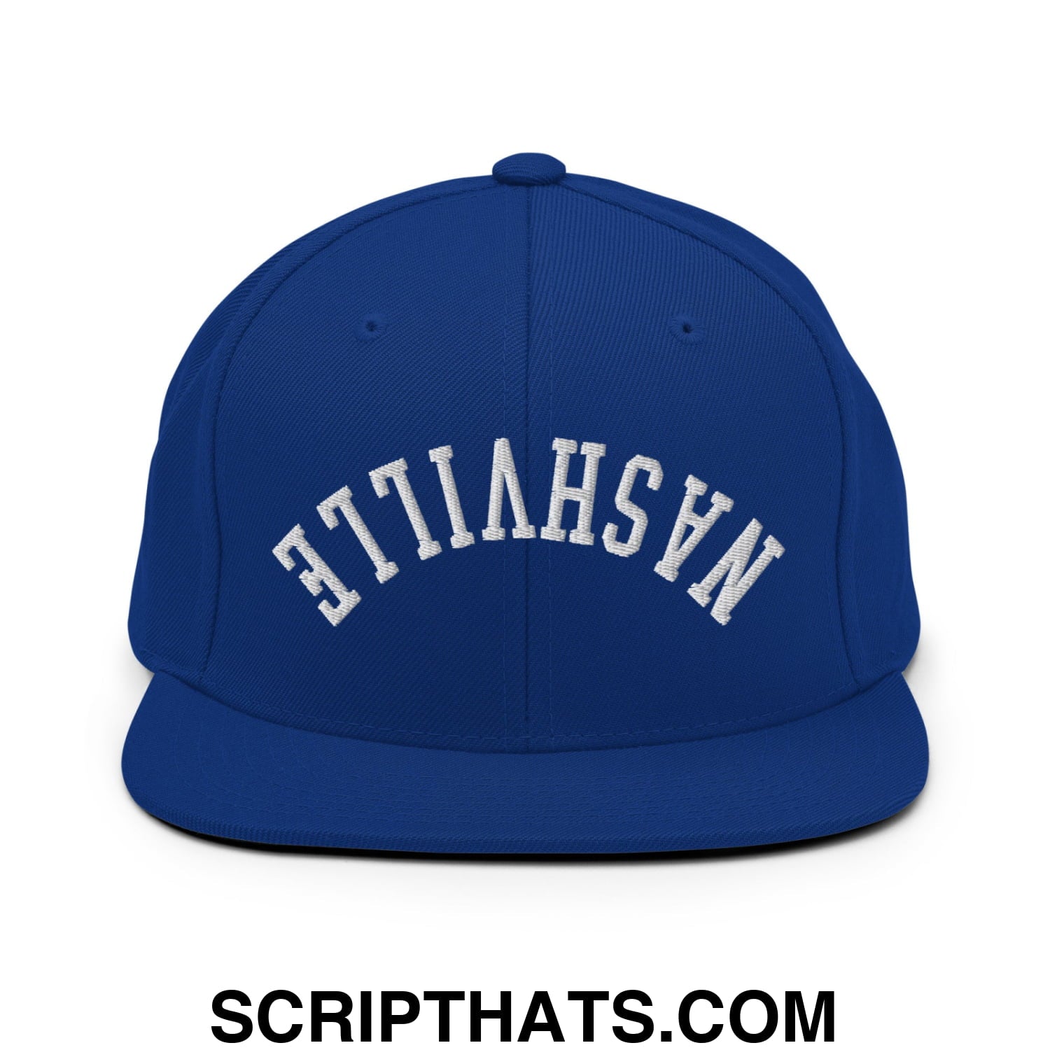 Upside Down Nashville Embroidered Flat Bill Brim Snapback Hat Royal Blue