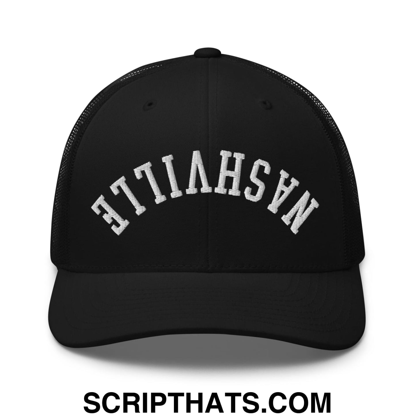 Upside Down Nashville Embroidered Mesh Trucker Hat Black