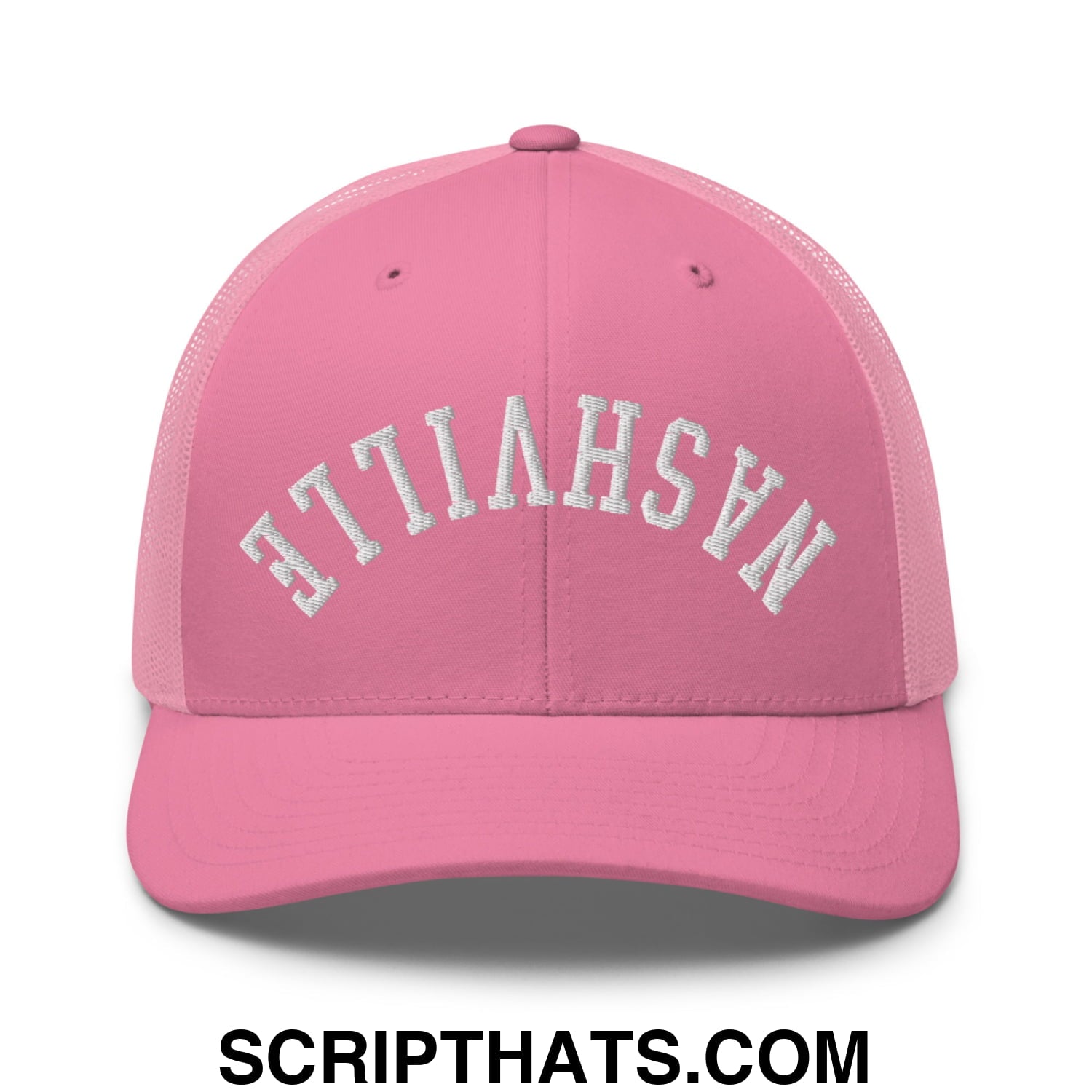 Upside Down Nashville Embroidered Mesh Trucker Hat Pink