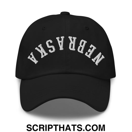 Upside Down Nebraska Embroidered Unstructured Dad Hat Black