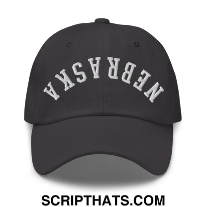 Upside Down Nebraska Embroidered Unstructured Dad Hat Dark Grey