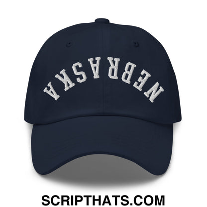 Upside Down Nebraska Embroidered Unstructured Dad Hat Navy