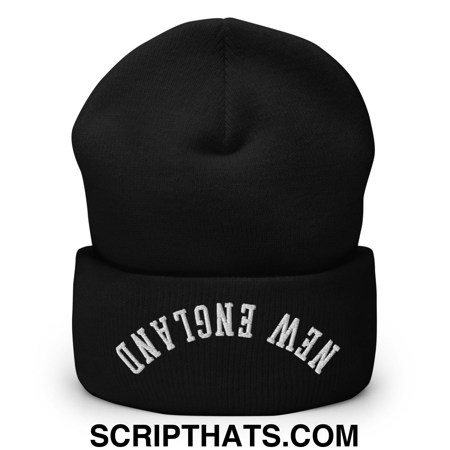 Upside Down New England Embroidered Knit Cuffed Beanie Black