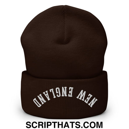 Upside Down New England Embroidered Knit Cuffed Beanie Brown