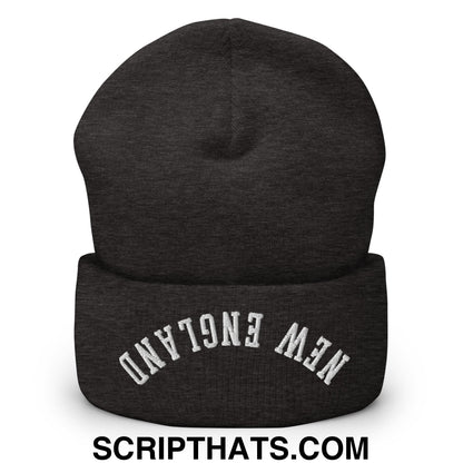 Upside Down New England Embroidered Knit Cuffed Beanie Dark Grey