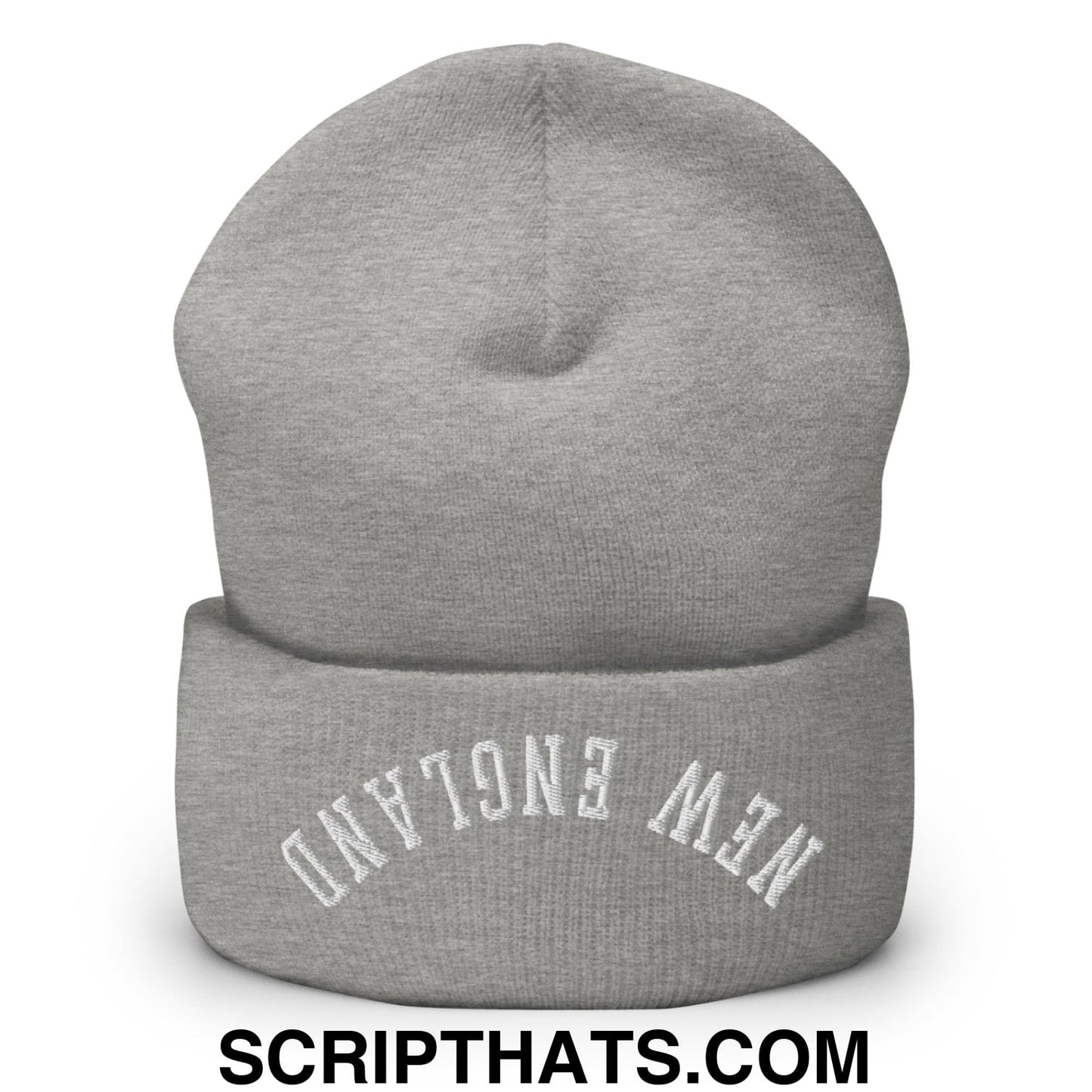 Upside Down New England Embroidered Knit Cuffed Beanie Heather Grey