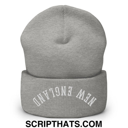 Upside Down New England Embroidered Knit Cuffed Beanie Heather Grey