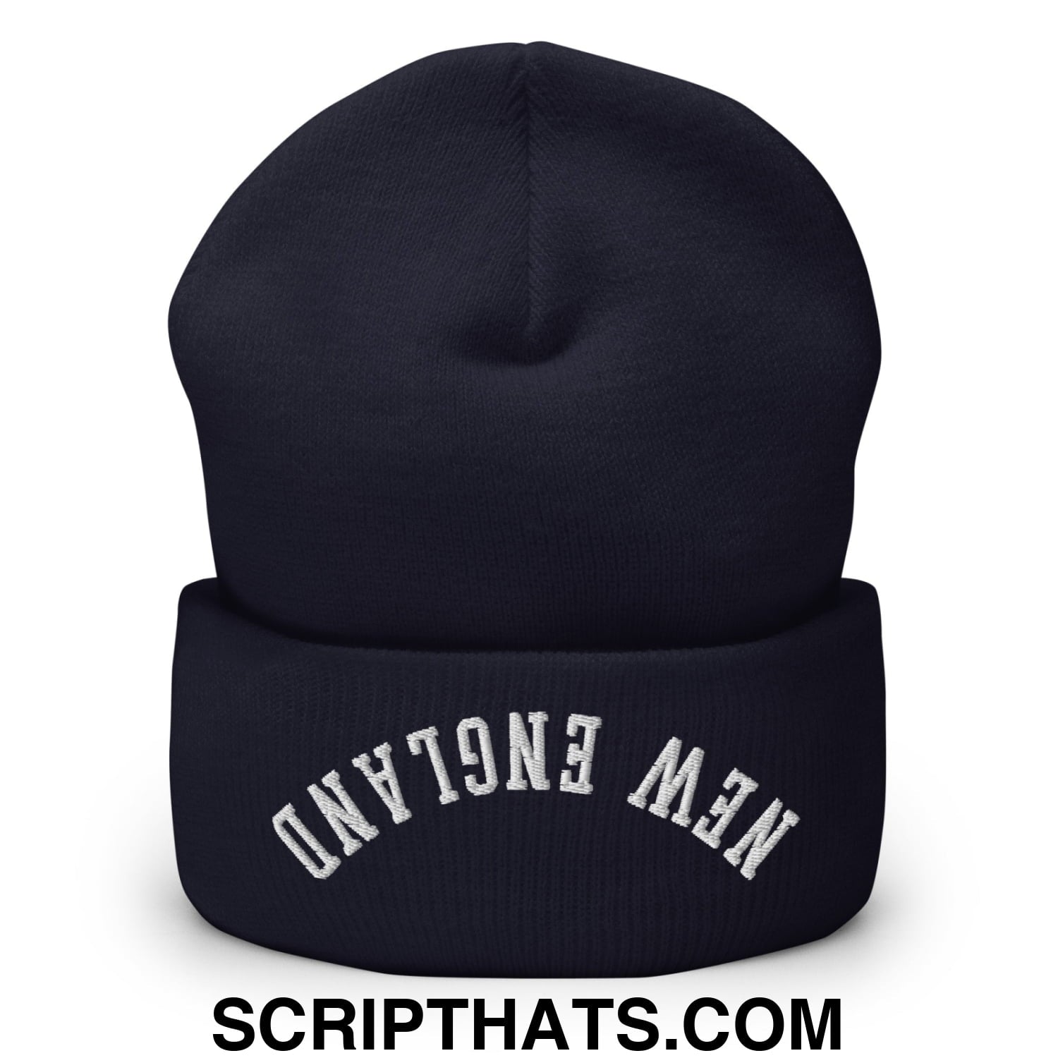 Upside Down New England Embroidered Knit Cuffed Beanie Navy