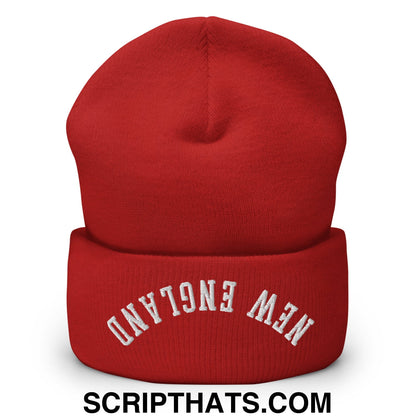 Upside Down New England Embroidered Knit Cuffed Beanie Red