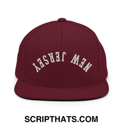 Upside Down New Jersey Embroidered Flat Bill Brim Snapback Hat Maroon
