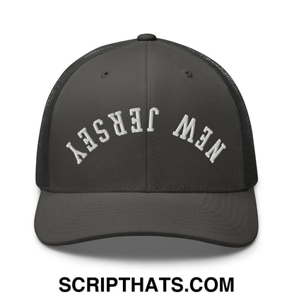 Upside Down New Jersey Embroidered Mesh Trucker Hat Charcoal