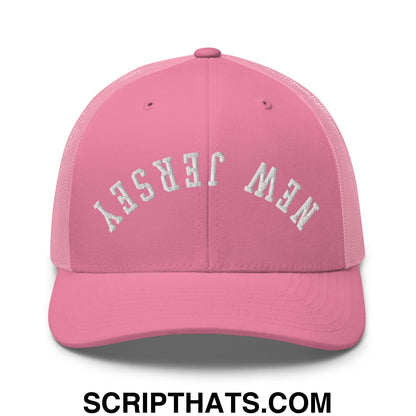 Upside Down New Jersey Embroidered Mesh Trucker Hat Pink