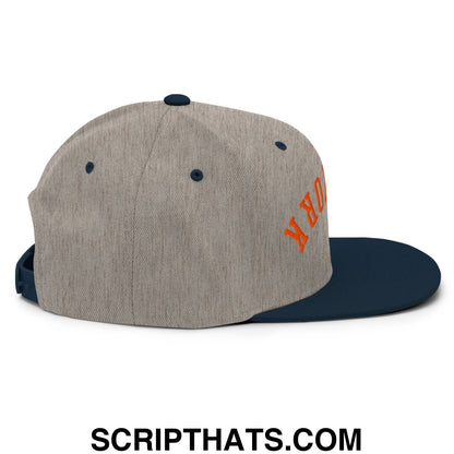 Upside Down New York Basketball Embroidered Flat Bill Brim Snapback Hat Heather Grey Navy