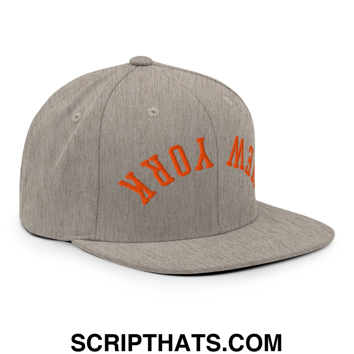 Upside Down New York Basketball Embroidered Flat Bill Brim Snapback Hat Heather Grey
