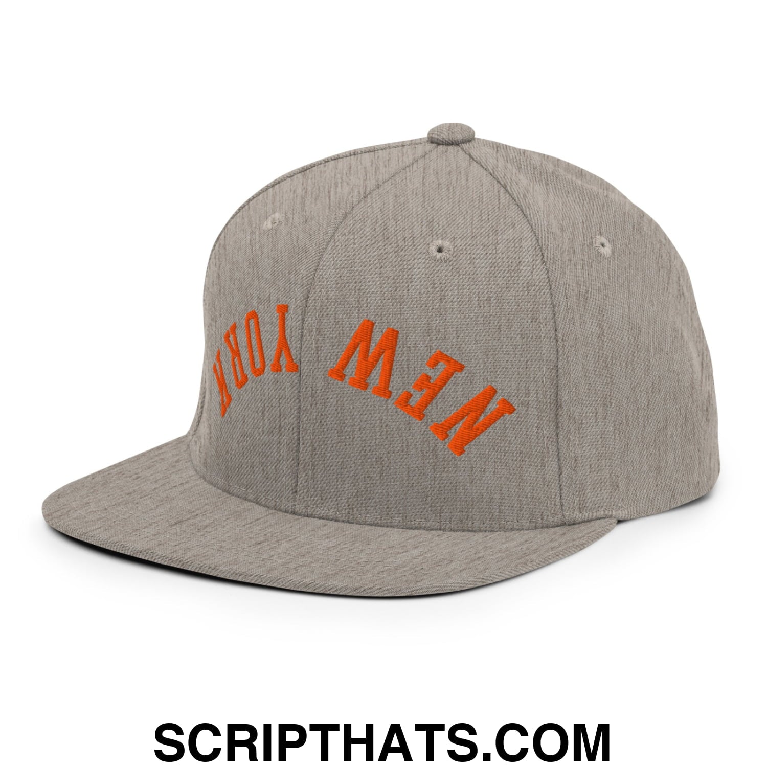 Upside Down New York Basketball Embroidered Flat Bill Brim Snapback Hat Heather Grey