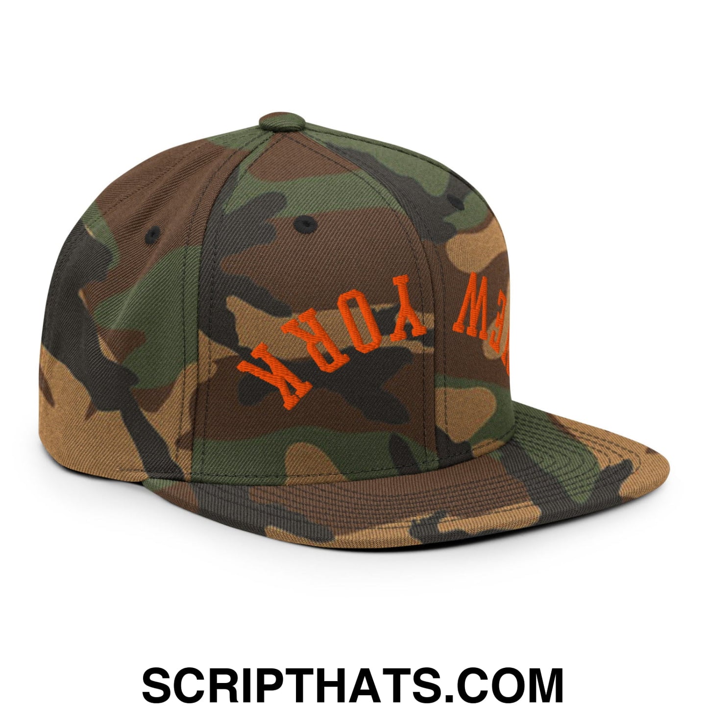 Upside Down New York Basketball Embroidered Flat Bill Brim Snapback Hat Green Camo