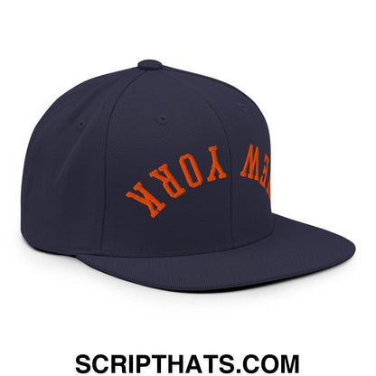 Upside Down New York Basketball Embroidered Flat Bill Brim Snapback Hat Navy