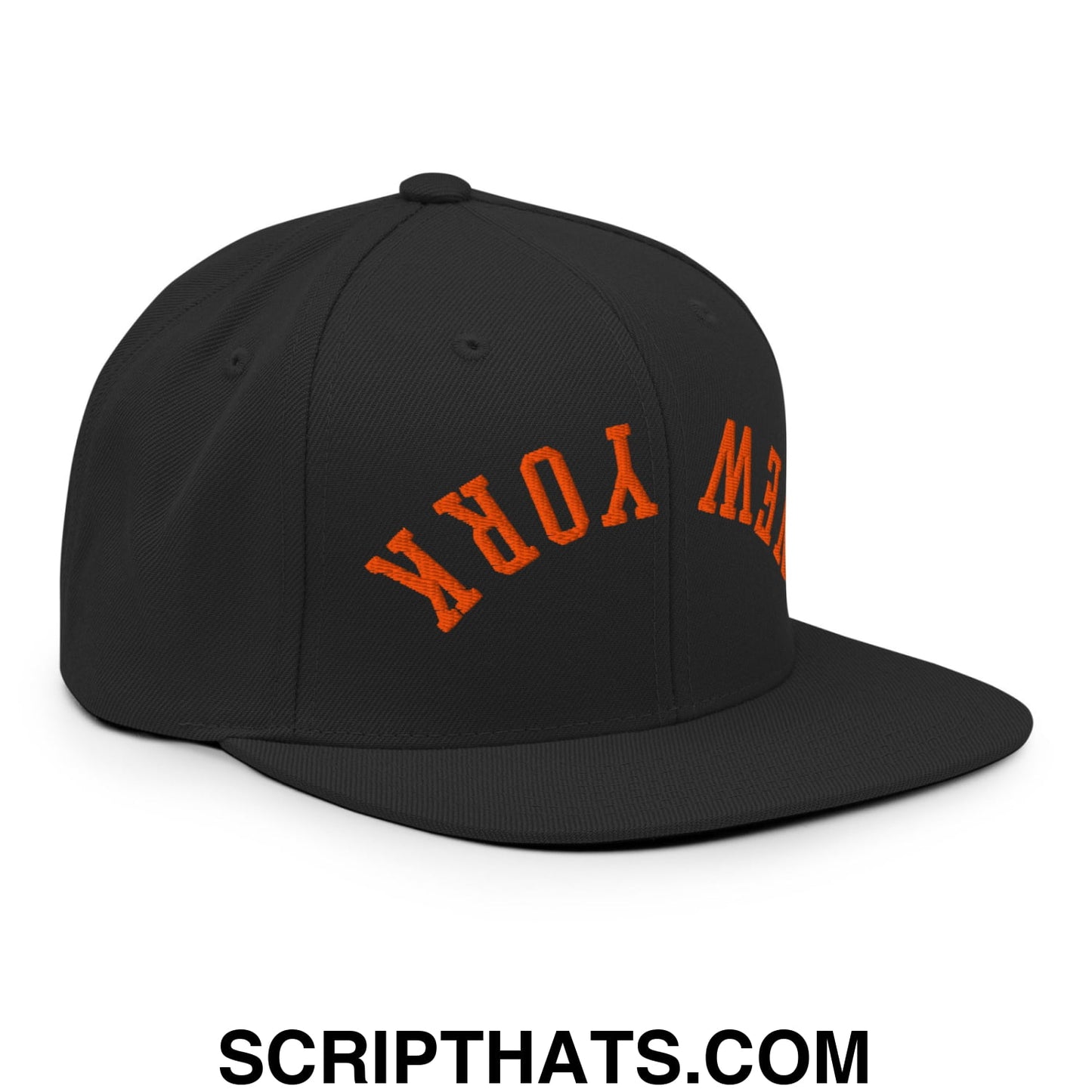 Upside Down New York Basketball Embroidered Flat Bill Brim Snapback Hat Black