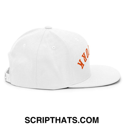 Upside Down New York Basketball Embroidered Flat Bill Brim Snapback Hat White