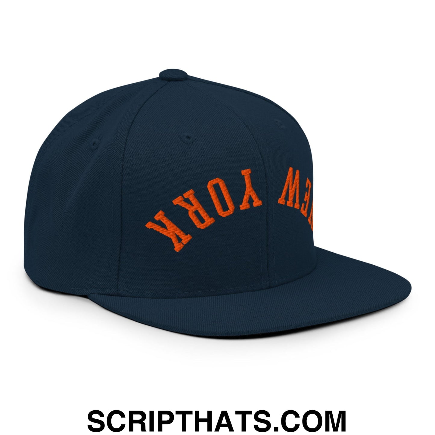 Upside Down New York Basketball Embroidered Flat Bill Brim Snapback Hat Dark Navy