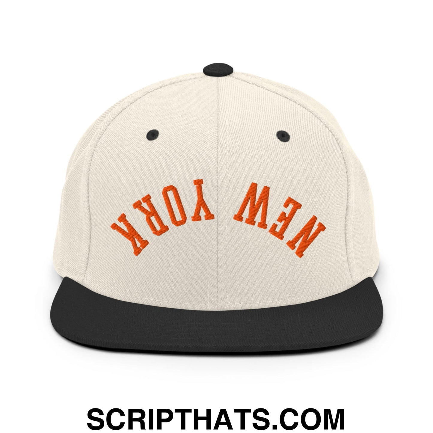 Upside Down New York Basketball Embroidered Flat Bill Brim Snapback Hat Natural Black