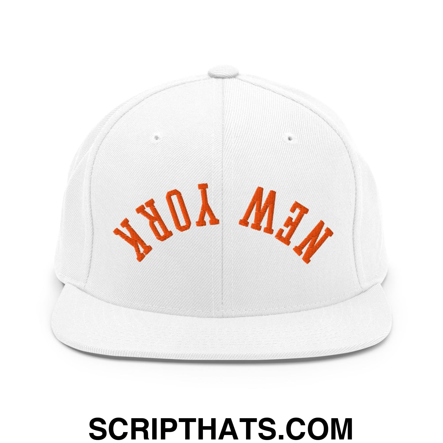 Upside Down New York Basketball Embroidered Flat Bill Brim Snapback Hat White