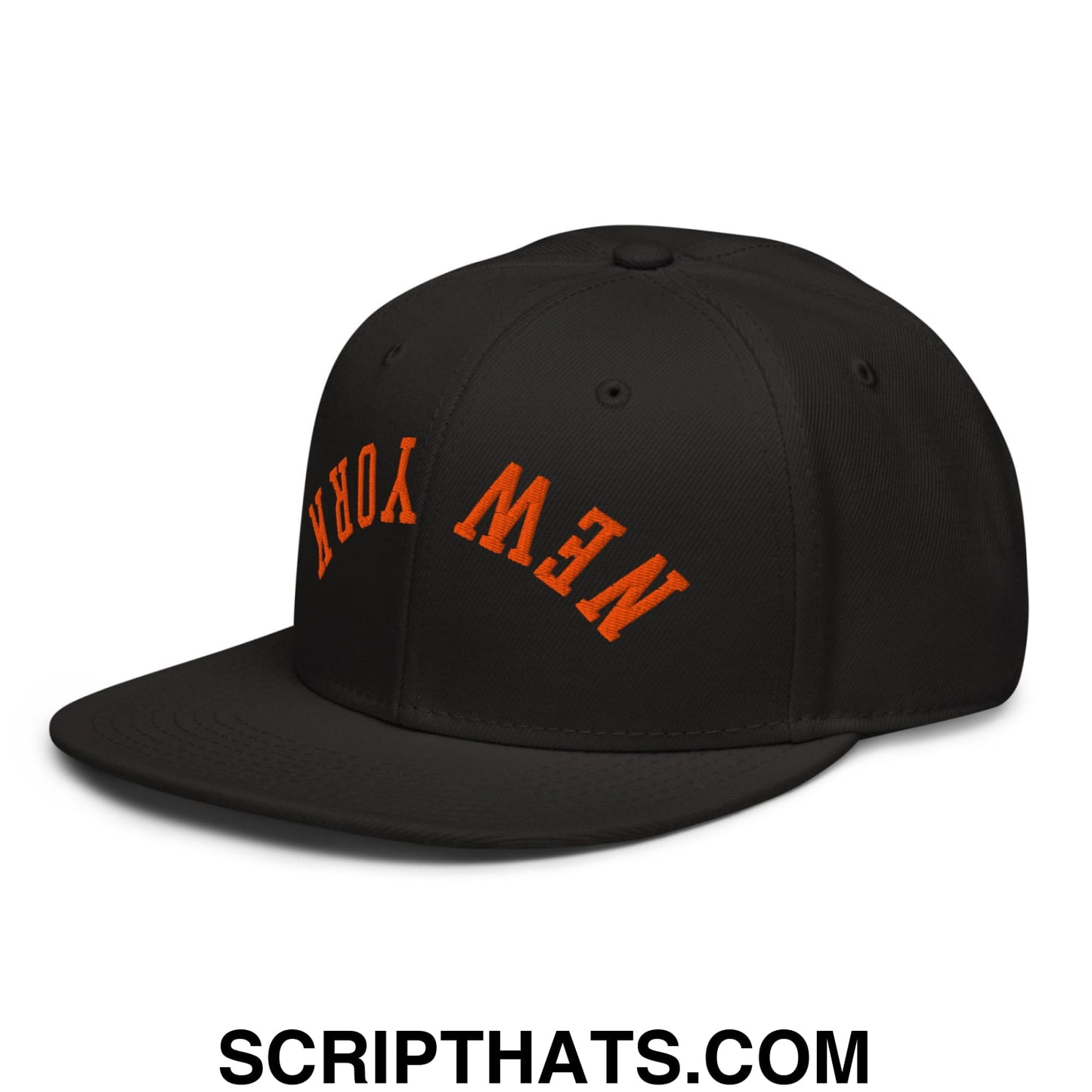 Upside Down New York Basketball Embroidered Flat Brim Bill Snapback Hat Black