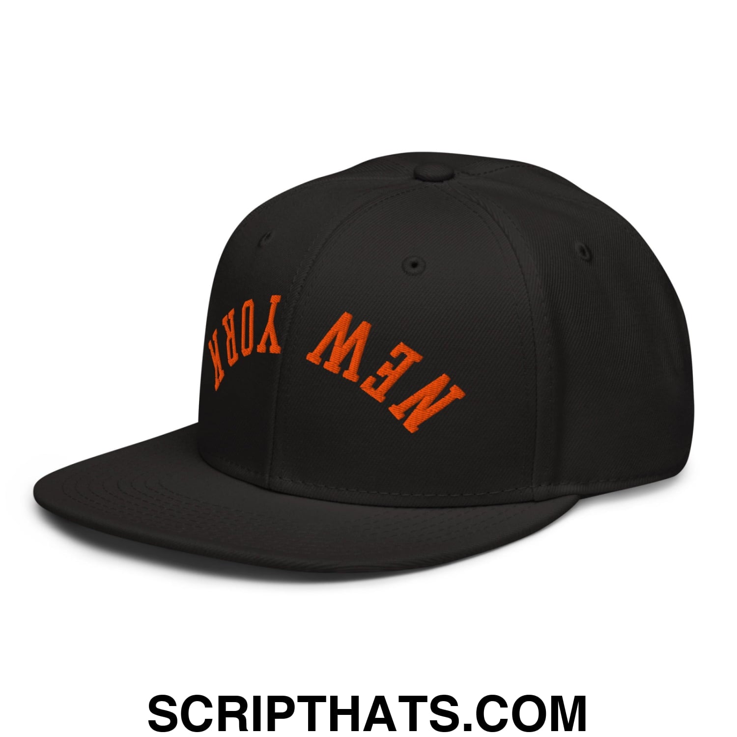 Upside Down New York Basketball Embroidered Flat Brim Bill Snapback Hat Black