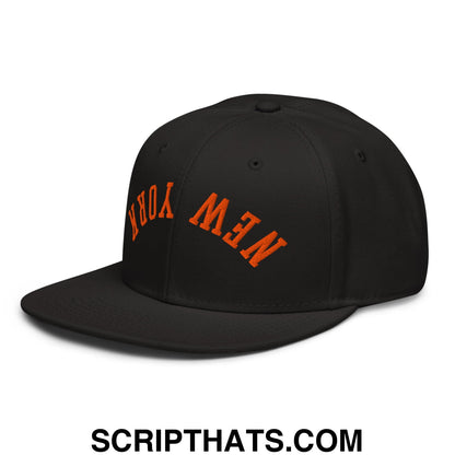 Upside Down New York Basketball Embroidered Flat Brim Bill Snapback Hat Black