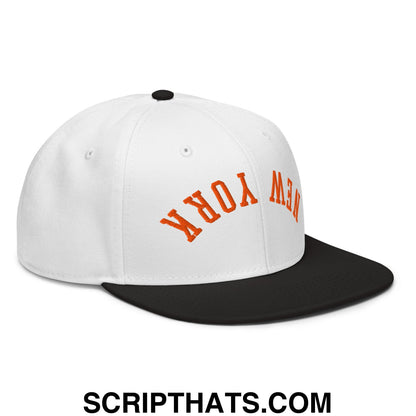 Upside Down New York Basketball Embroidered Flat Brim Bill Snapback Hat Black White White