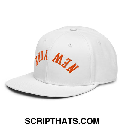 Upside Down New York Basketball Embroidered Flat Brim Bill Snapback Hat White