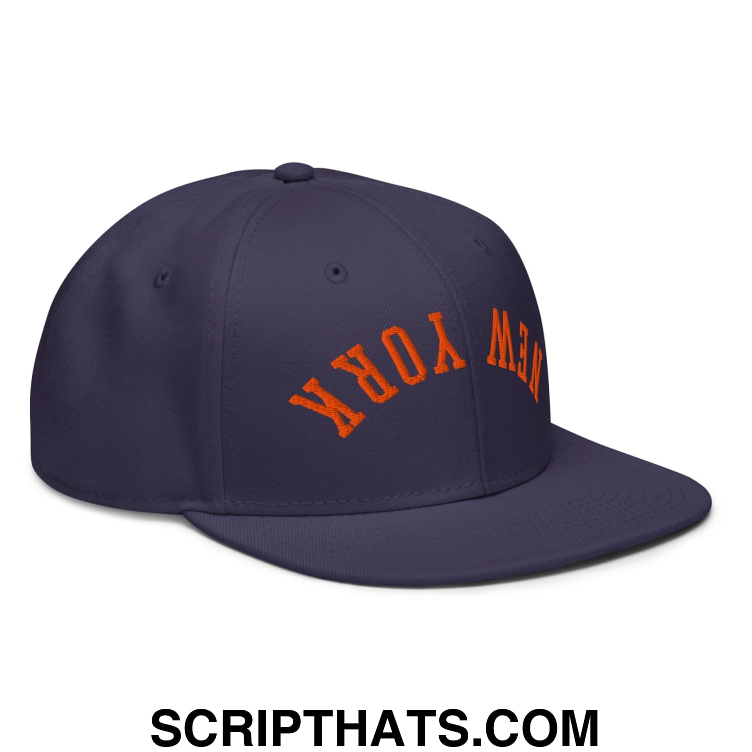 Upside Down New York Basketball Embroidered Flat Brim Bill Snapback Hat Navy blue