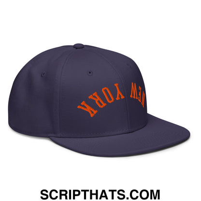 Upside Down New York Basketball Embroidered Flat Brim Bill Snapback Hat Navy blue