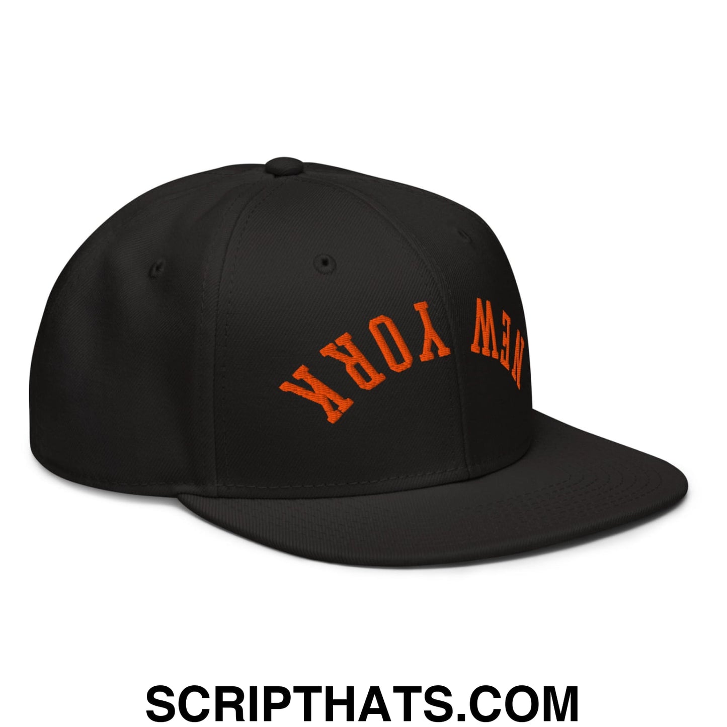 Upside Down New York Basketball Embroidered Flat Brim Bill Snapback Hat Black