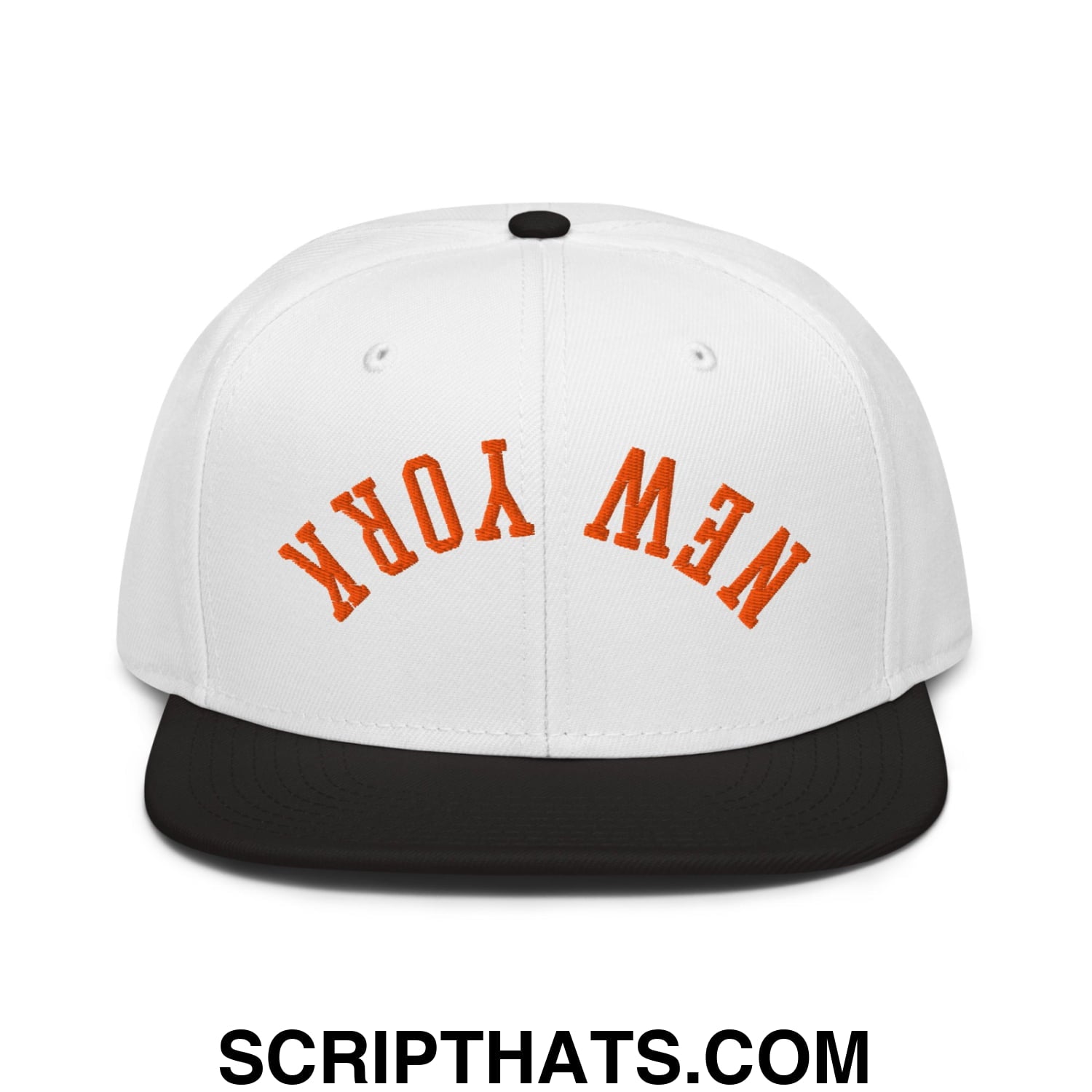 Upside Down New York Basketball Embroidered Flat Brim Bill Snapback Hat Black White White