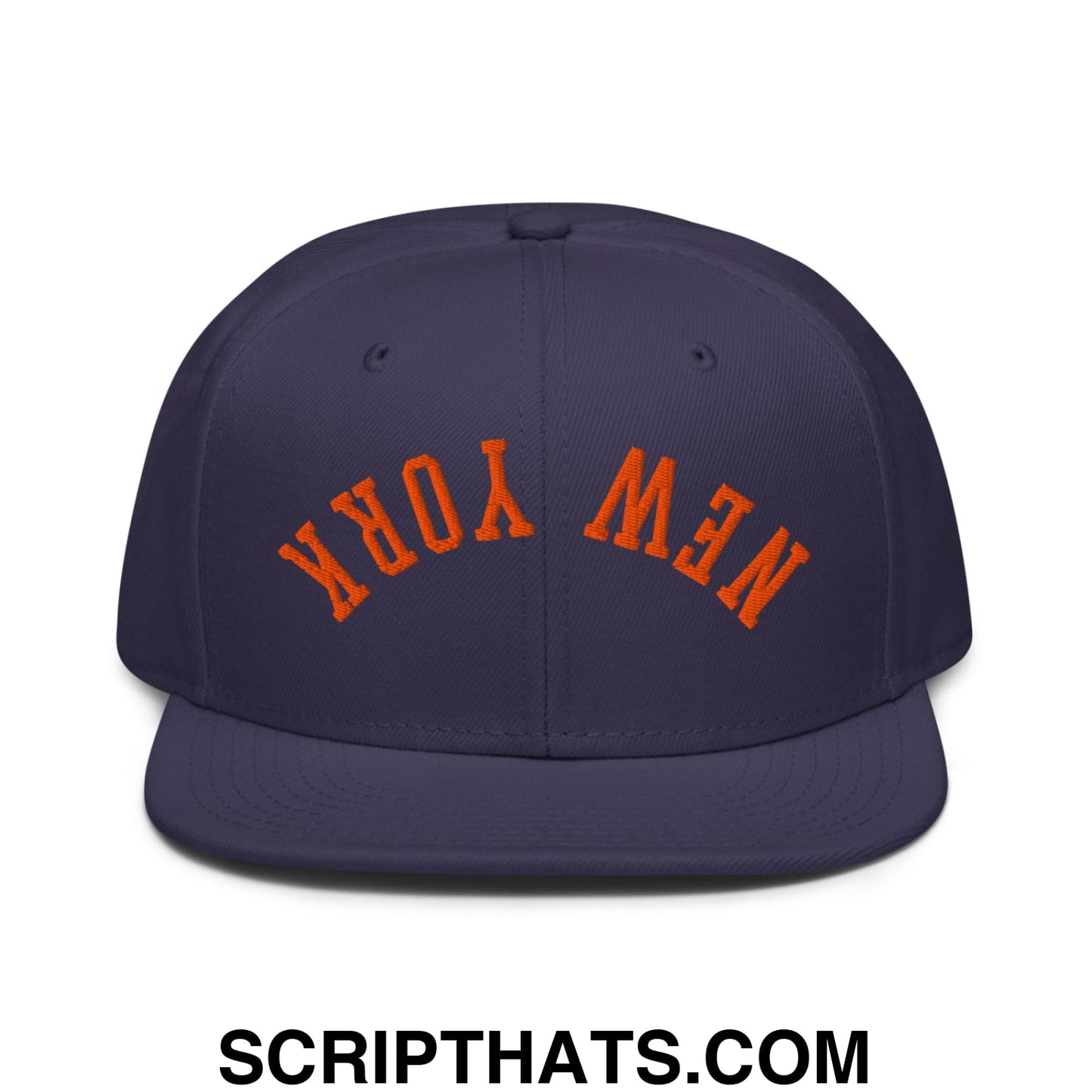 Upside Down New York Basketball Embroidered Flat Brim Bill Snapback Hat Navy blue