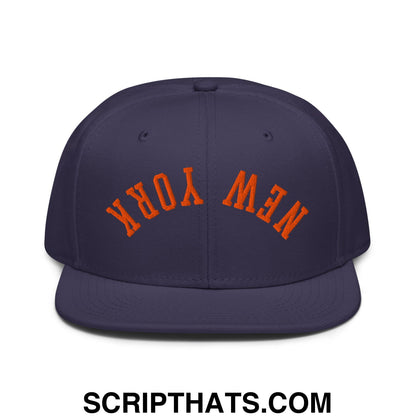 Upside Down New York Basketball Embroidered Flat Brim Bill Snapback Hat Navy blue