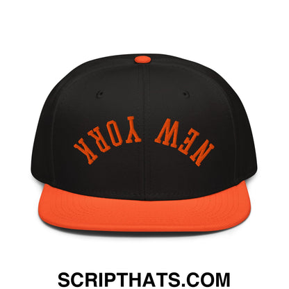 Upside Down New York Basketball Embroidered Flat Brim Bill Snapback Hat Orange Black Black