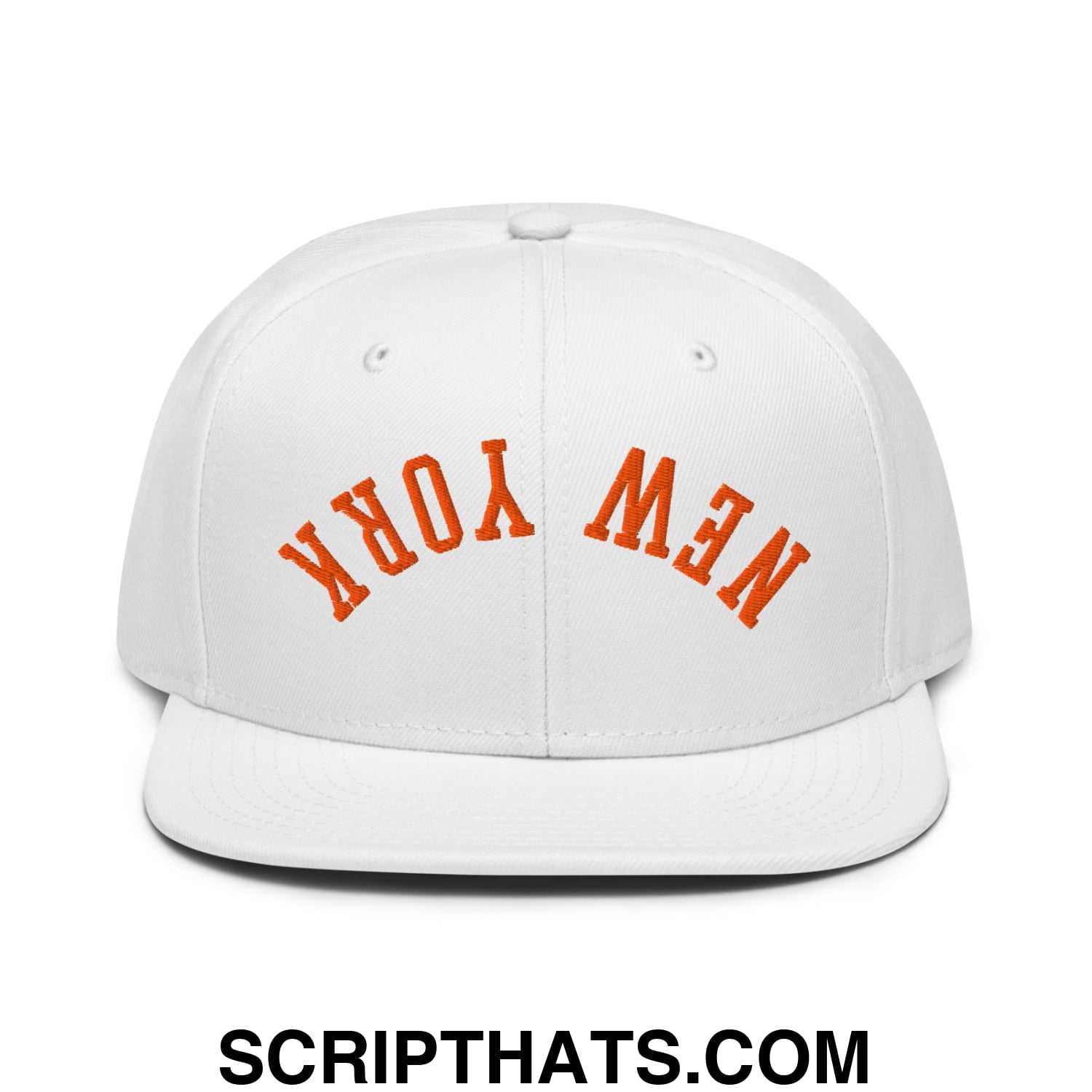 Upside Down New York Basketball Embroidered Flat Brim Bill Snapback Hat White