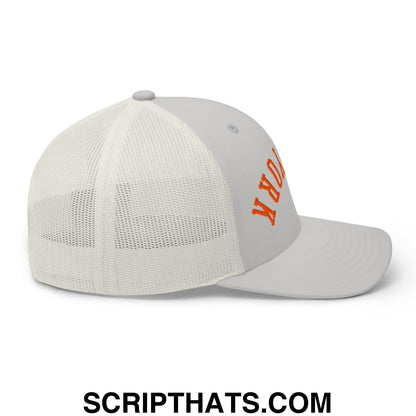 Upside Down New York Basketball Embroidered Mesh Trucker Hat Silver