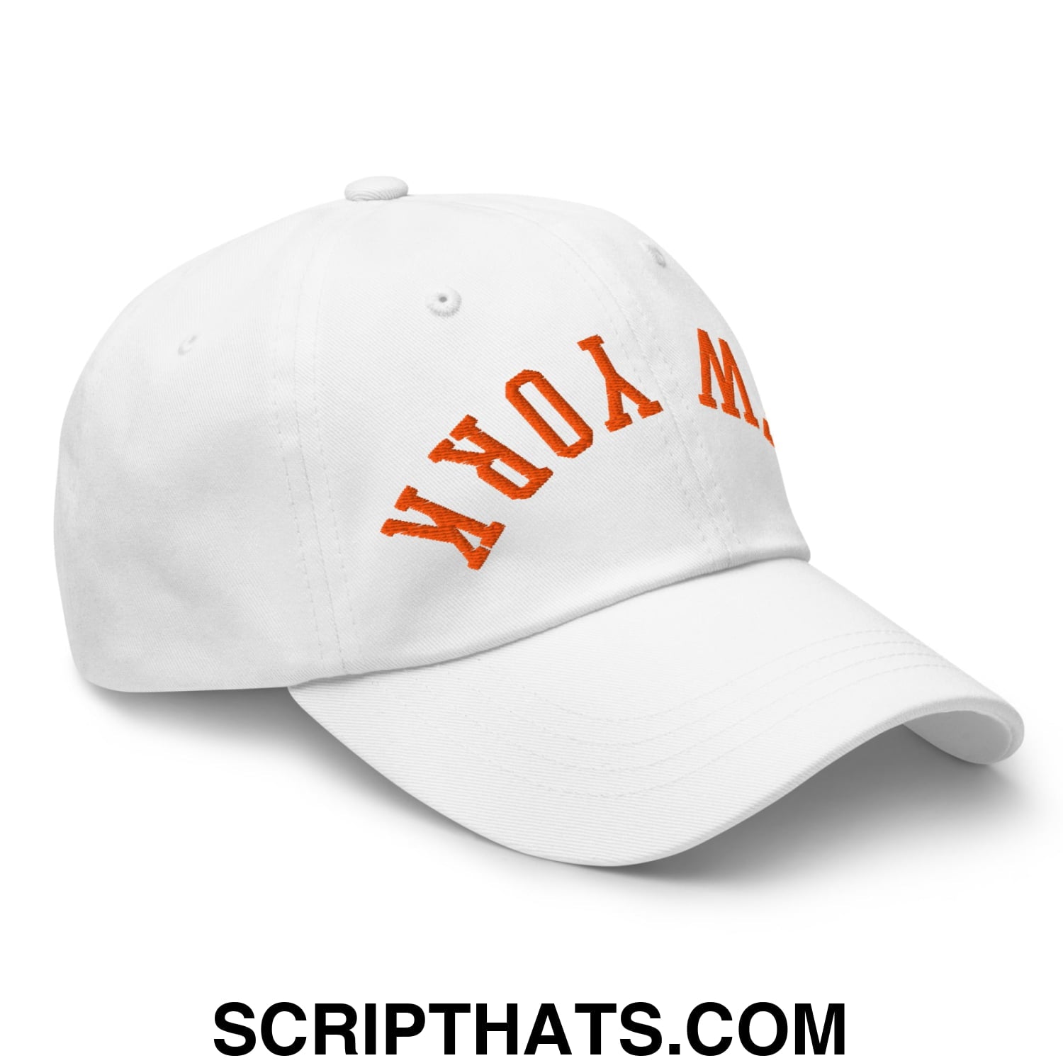 Upside Down New York Basketball Embroidered Unstructured Dad Hat White