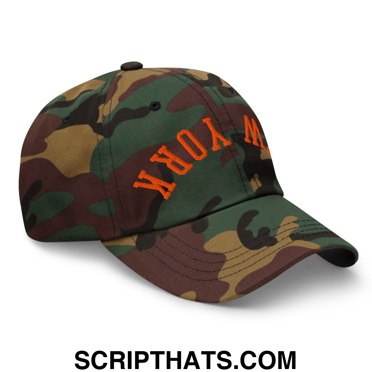 Upside Down New York Basketball Embroidered Unstructured Dad Hat Green Camo
