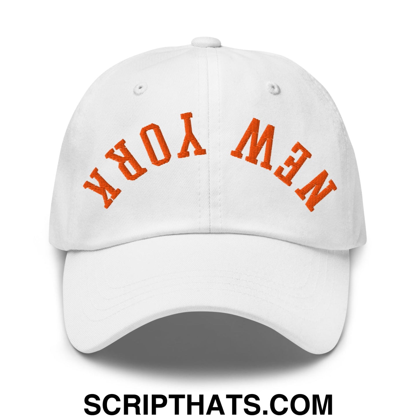 Upside Down New York Basketball Embroidered Unstructured Dad Hat White