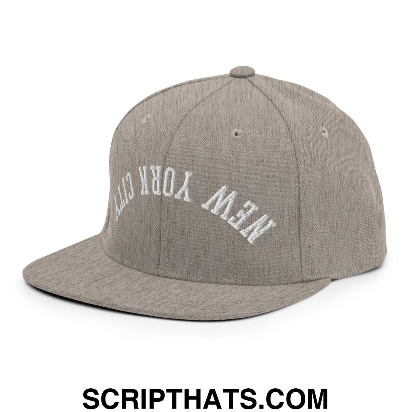 Upside Down New York City Embroidered Flat Bill Brim Snapback Hat Heather Grey