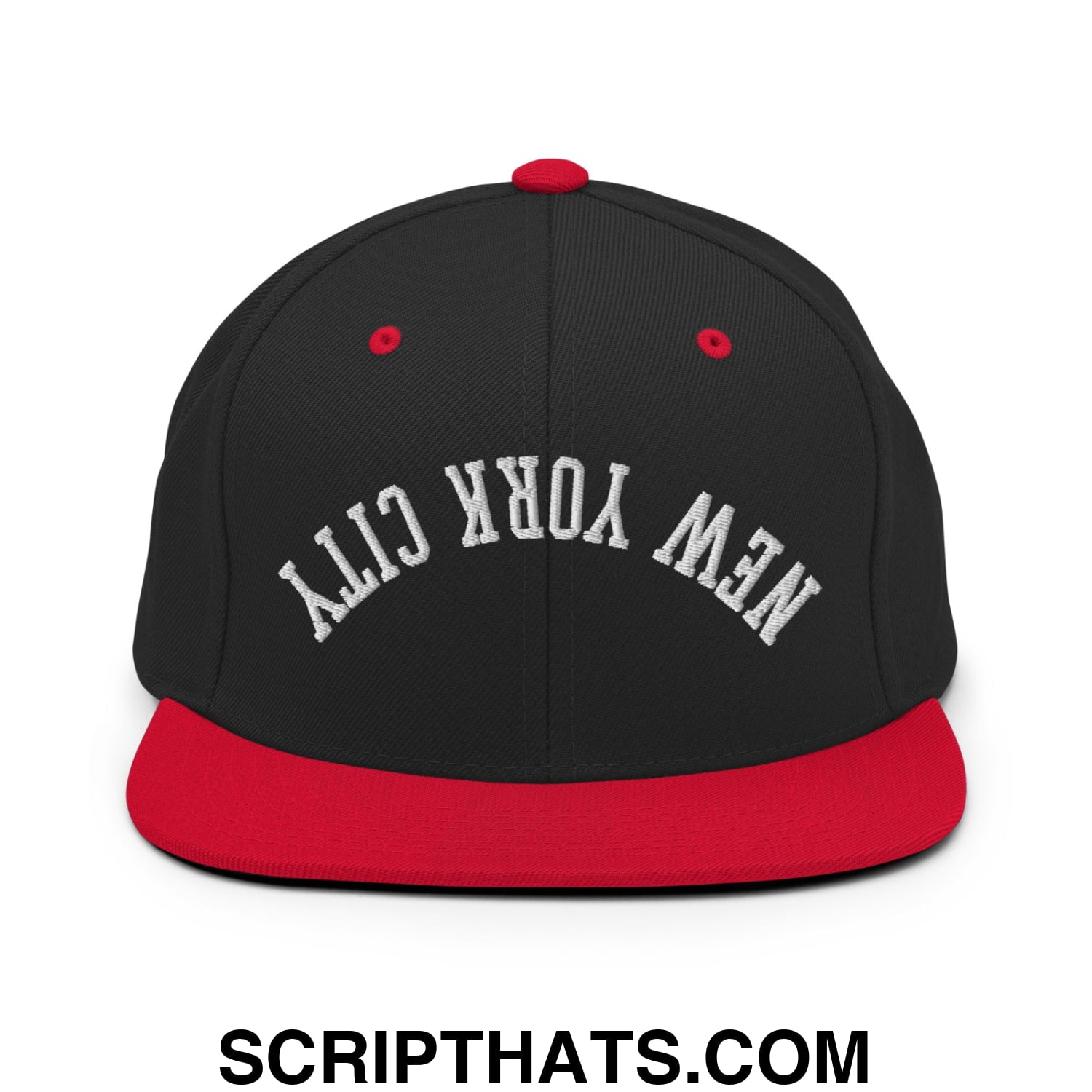 Upside Down New York City Embroidered Flat Bill Brim Snapback Hat Black Red
