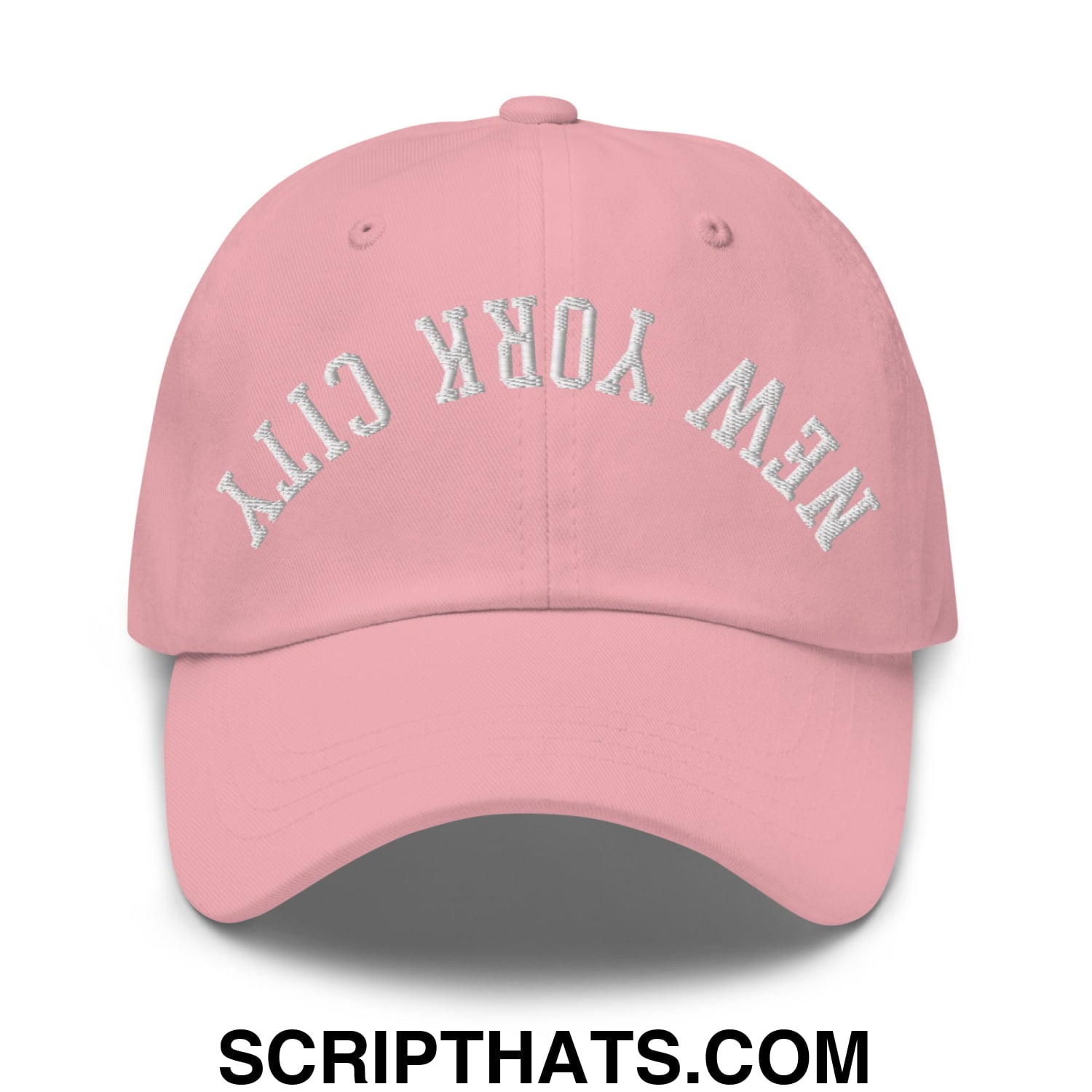 Upside Down New York City Embroidered Unstructured Dad Hat Pink