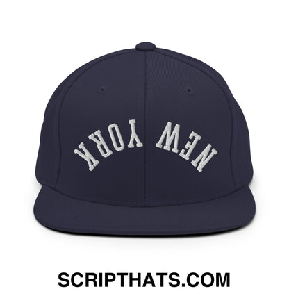 Upside Down New York Embroidered Flat Bill Brim Snapback Hat Navy